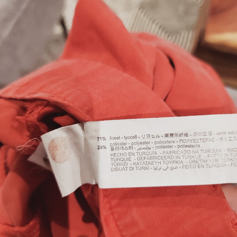 ZARA Coral Red Lyocell Wide Leg Pleated Waist Pants - Picture 5 of 12